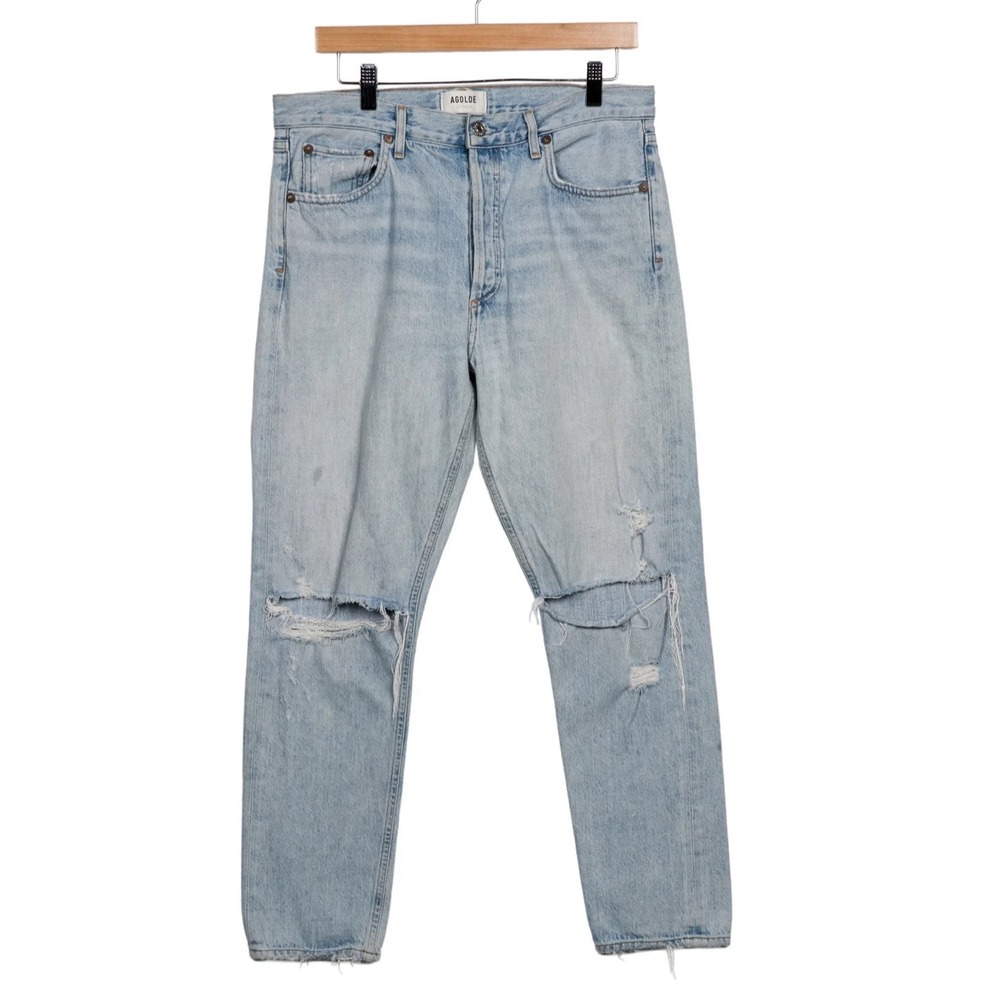 AGOLDE Denim Ripped Mid-Rise Loose straight Fit‎ Jeans Light Wash Women's